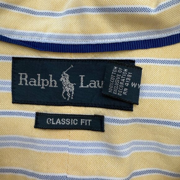 Ralph Lauren Long Sleeve Striped Button Down Shirt Men's XL Yellow Classic Fit - Picture 13 of 14
